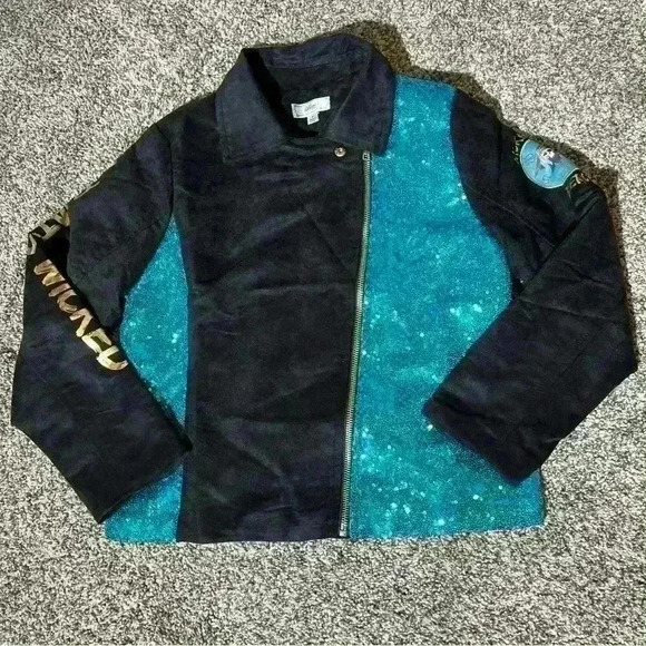 Disney D-Signed Black & Teal Sequin Wicked & Fierce Kids Jacket Size Medium - Picture 1 of 11